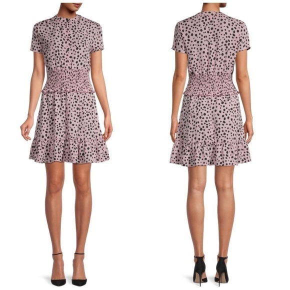 Stellah Printed Smocked Waist Mini Dress Flounce Hem Size Small - Picture 2 of 13